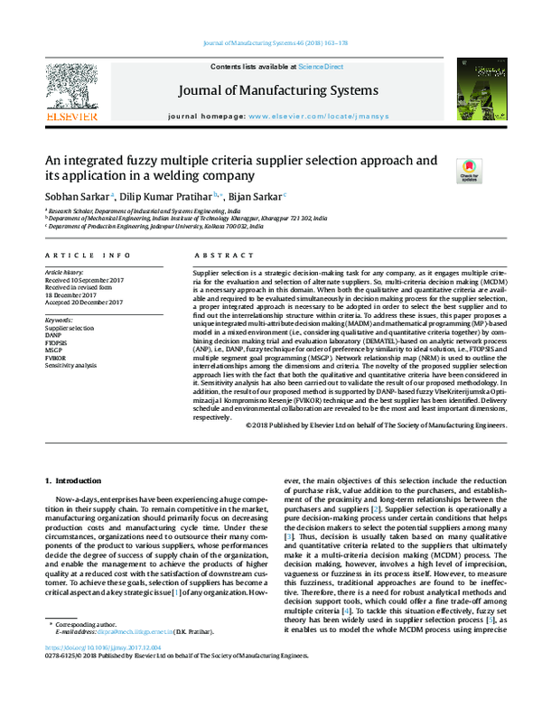 (PDF) An integrated fuzzy multiple criteria supplier selection approach ...