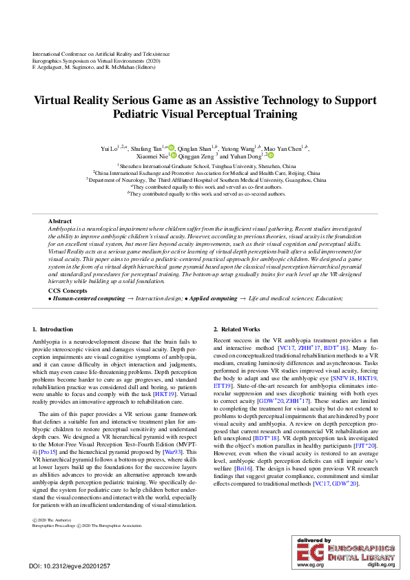 (PDF) Virtual Reality Serious Game as an Assistive Technology to ...