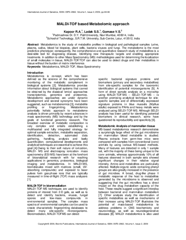 (PDF) MALDI-TOF based Metabolomic approach