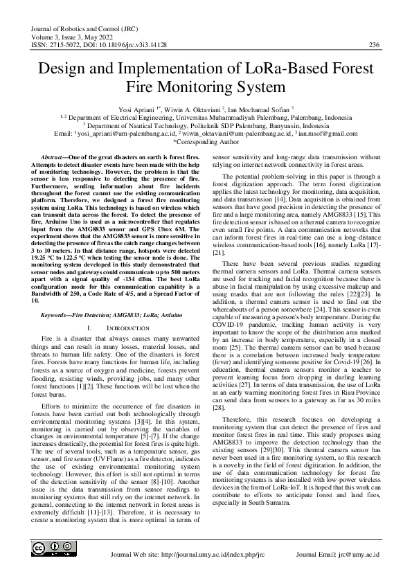 (PDF) Design and Implementation of LoRa-Based Forest Fire Monitoring System