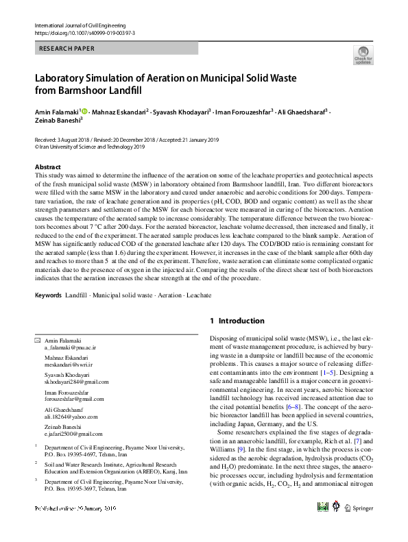 (PDF) Laboratory Simulation of Aeration on Municipal Solid Waste from ...