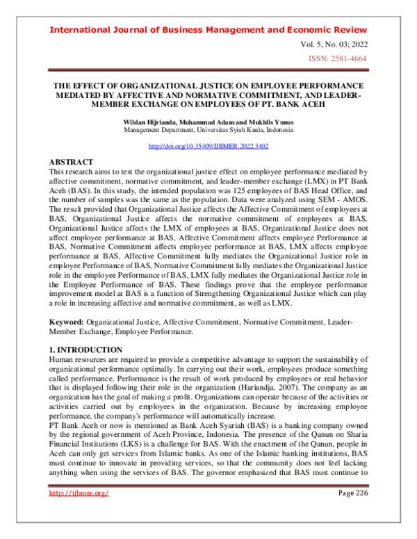 (PDF) The Effect of Organizational Justice on Employee Performance ...