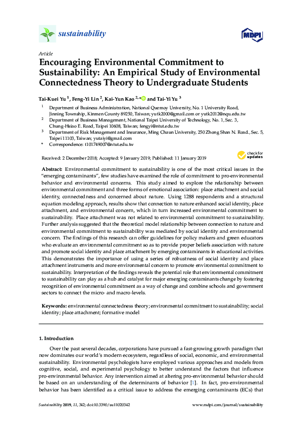 (PDF) Encouraging Environmental Commitment to Sustainability: An ...