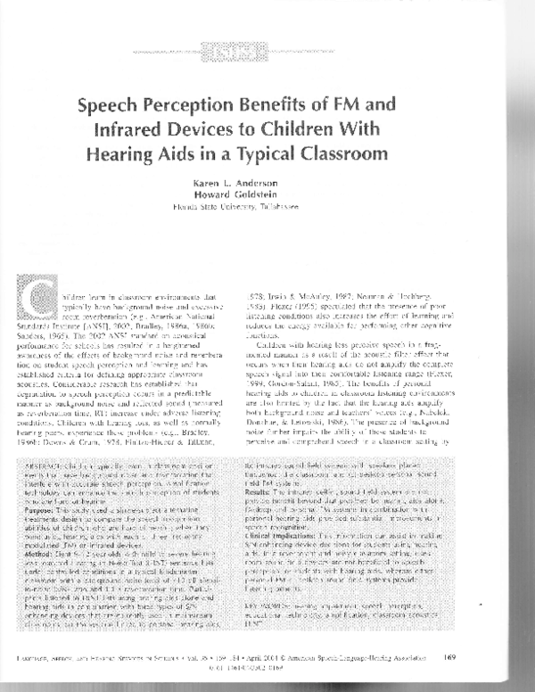 (PDF) Speech Perception Benefits of FM and Infrared Devices to Children ...
