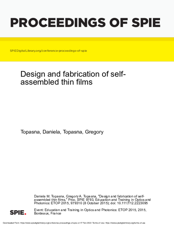 (PDF) Design and fabrication of self-assembled thin films