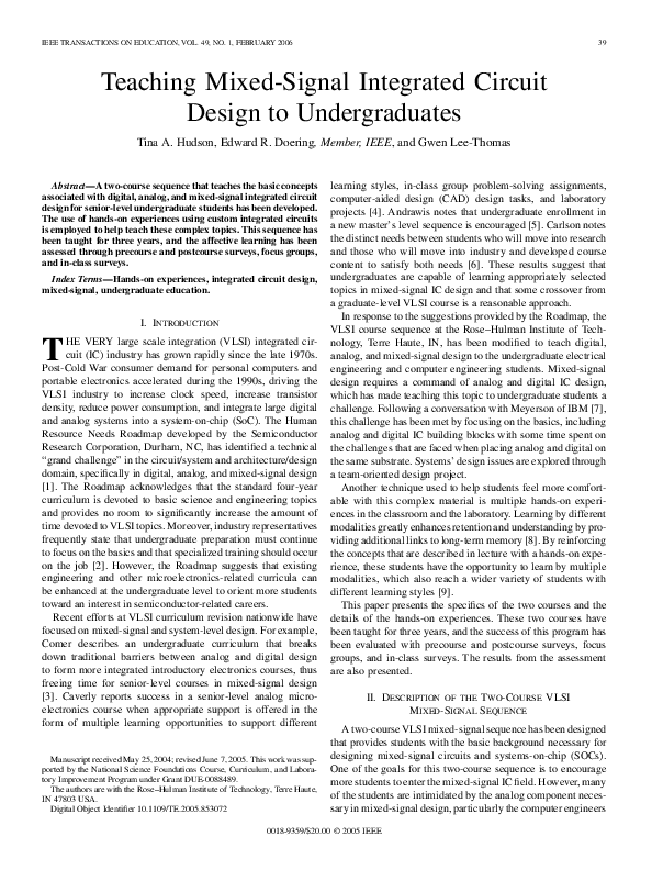(PDF) Teaching Mixed-Signal Integrated Circuit Design to Undergraduates