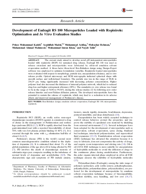 (PDF) Development of Eudragit RS 100 Microparticles Loaded with ...