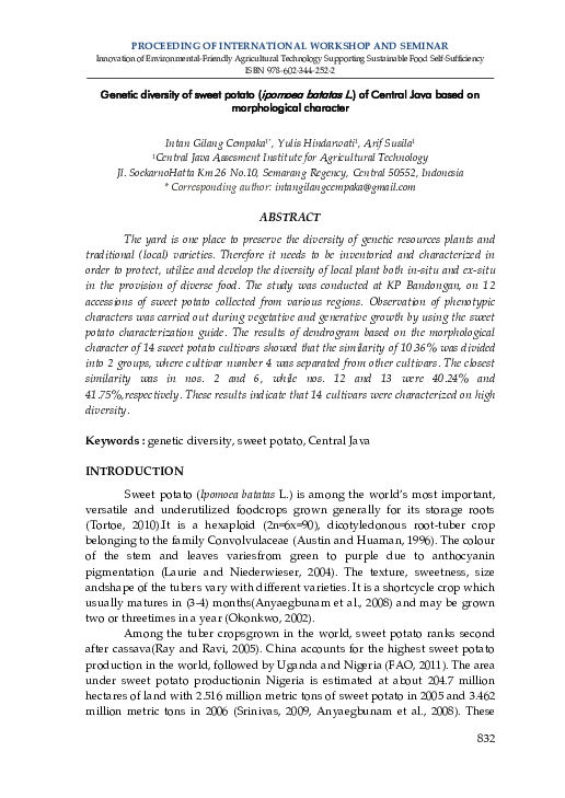 (PDF) Genetic diversity of sweet potato (ipomoea batatas L.) of Central ...