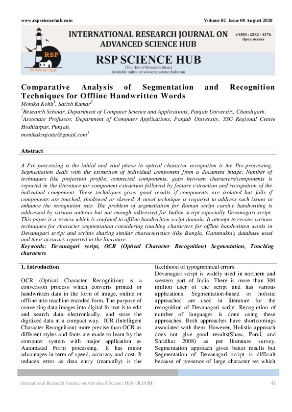 (PDF) Comparative Analysis of Segmentation and Recognition Techniques ...