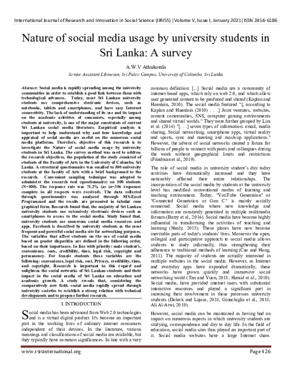 (PDF) Nature of social media usage by university students in Sri Lanka ...