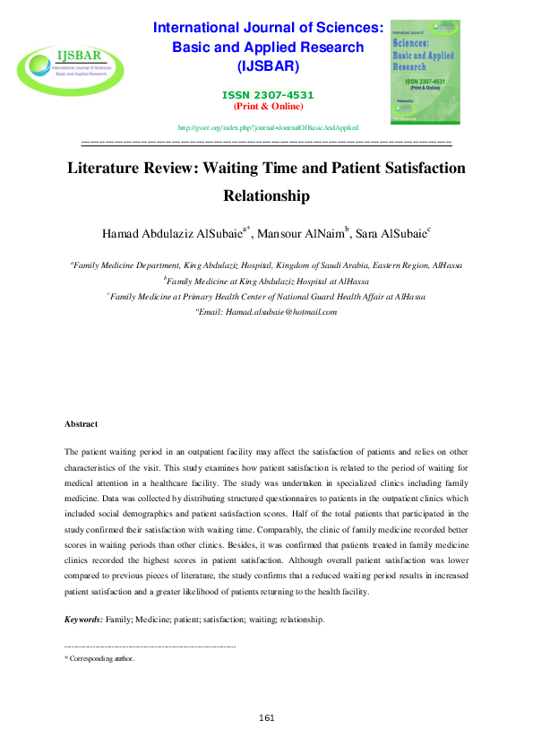 (PDF) Literature Review Waiting Time and Patient Satisfaction Relationship