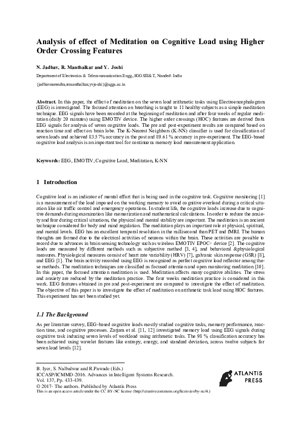 (PDF) Analysis of effect of Meditation on Cognitive Load using Higher ...