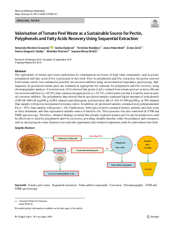 (PDF) Valorisation of Tomato Peel Waste as a Sustainable Source for