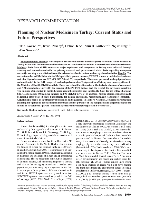 (PDF) Planning of Nuclear Medicine in Turkey: Current Status and Future ...