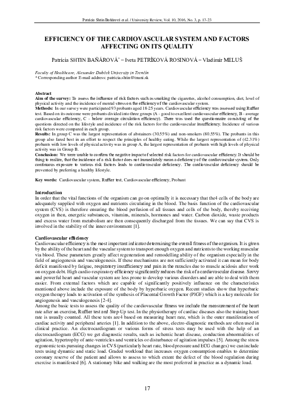 (PDF) Efficiency of the Cardiovascular System and Factors Affecting on ...