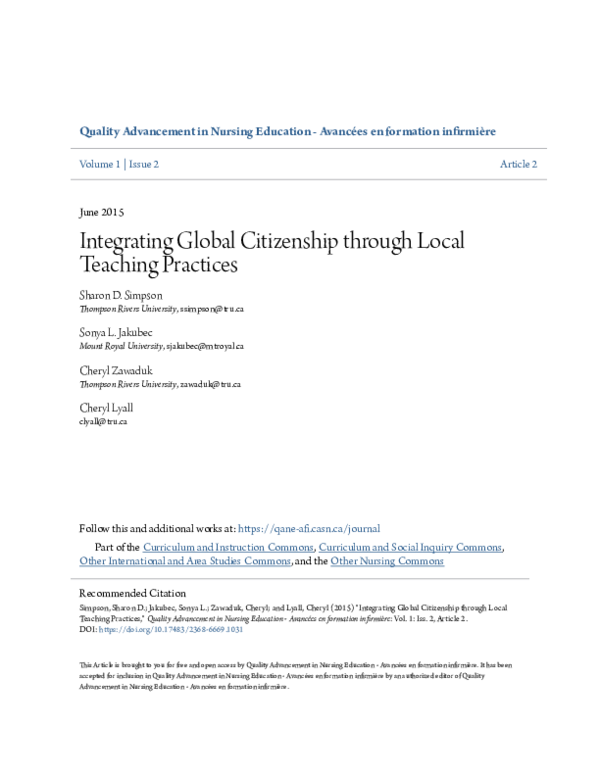 (PDF) Integrating Global Citizenship through Local Teaching Practices
