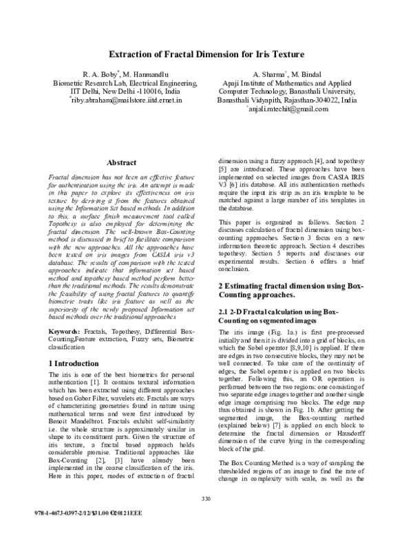 (PDF) Extraction of fractal dimension for iris texture