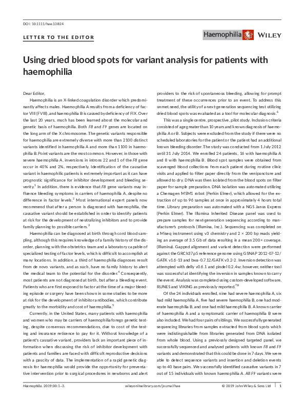 (PDF) Using dried blood spots for variant analysis for patients with ...