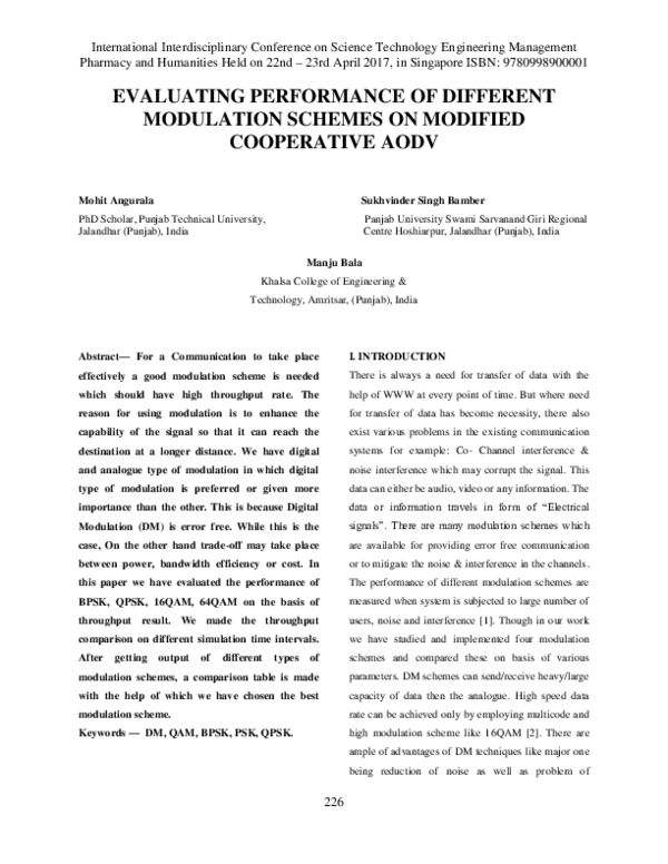 (PDF) Evaluating Performance of Different Modulation Schemes on ...