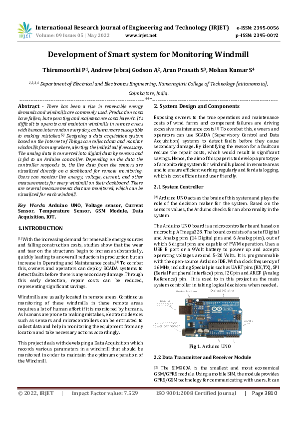 (PDF) Development of Smart system for Monitoring Windmill