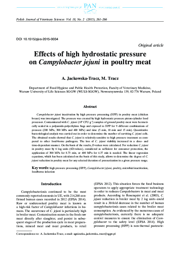 (PDF) Effects of high hydrostatic pressure on Campylobacter jejuni in ...