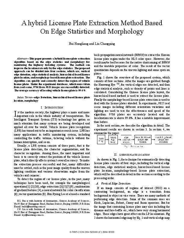 (PDF) A hybrid license plate extraction method based on edge statistics ...