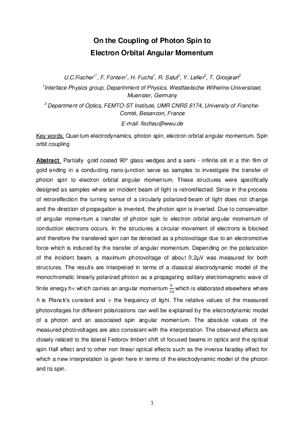 (PDF) On the Coupling of Photon Spin to Electron Orbital Angular Momentum