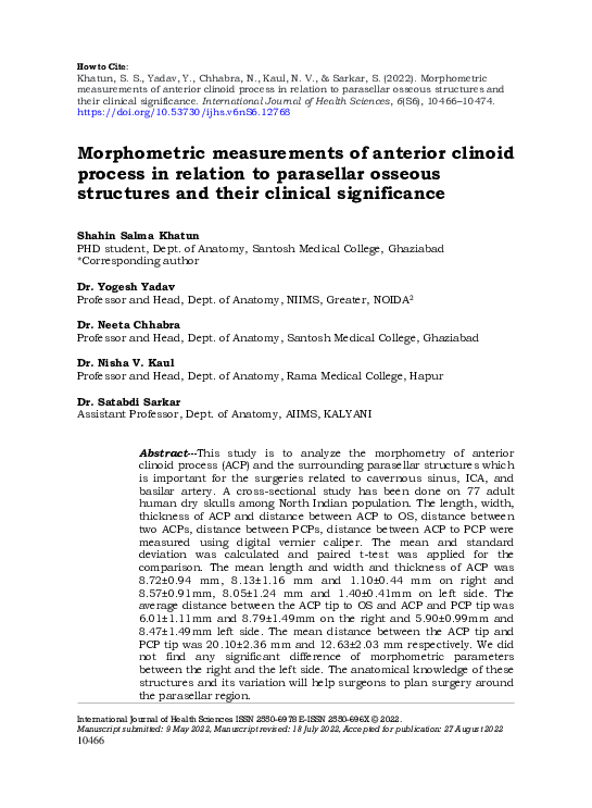 (PDF) Morphometric measurements of anterior clinoid process in relation ...