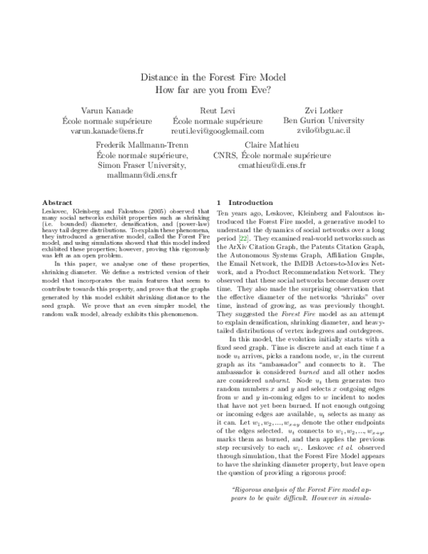 (PDF) Distance in the Forest Fire Model How far are you from Eve?