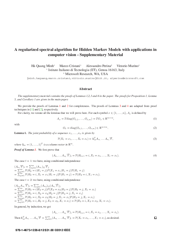 (PDF) A regularized spectral algorithm for Hidden Markov Models with ...