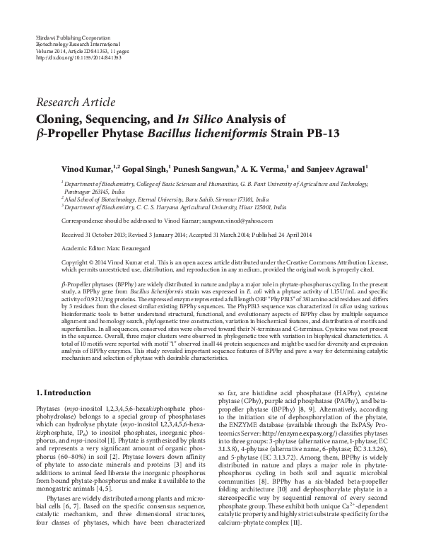 (PDF) Cloning, Sequencing, and In Silico Analysis of β -Propeller ...