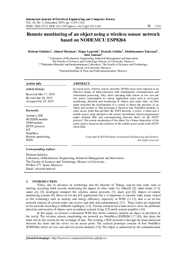 (PDF) Remote monitoring of an object using a wireless sensor network ...