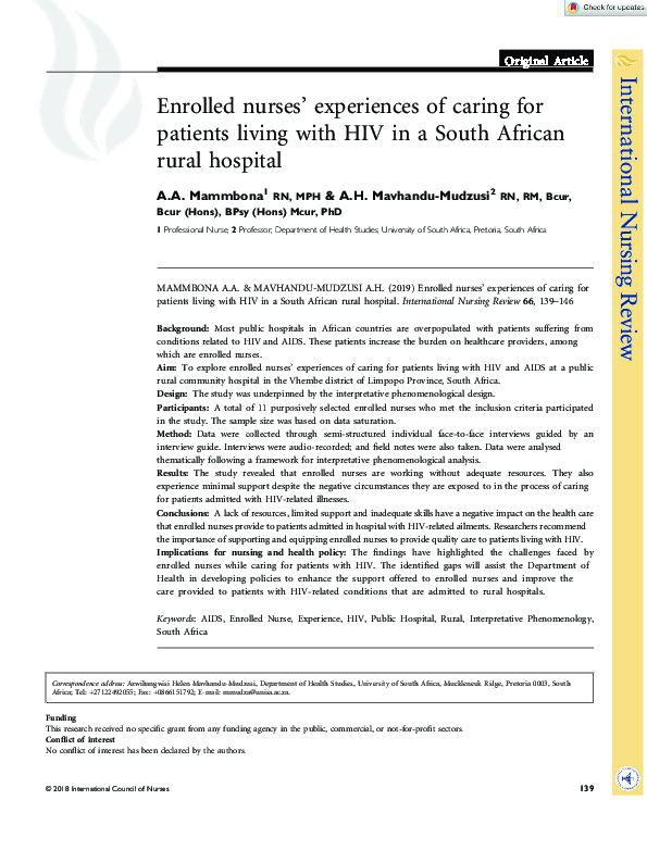 (PDF) Enrolled nurses’ experiences of caring for patients living with ...
