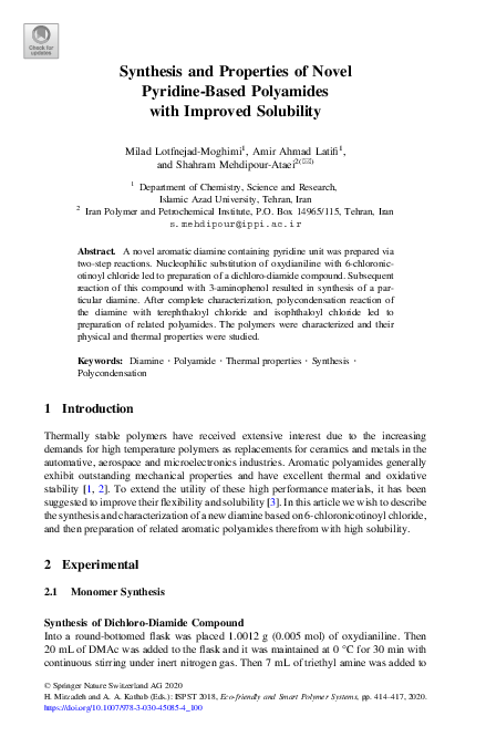 (PDF) Synthesis and Properties of Novel Pyridine-Based Polyamides with ...