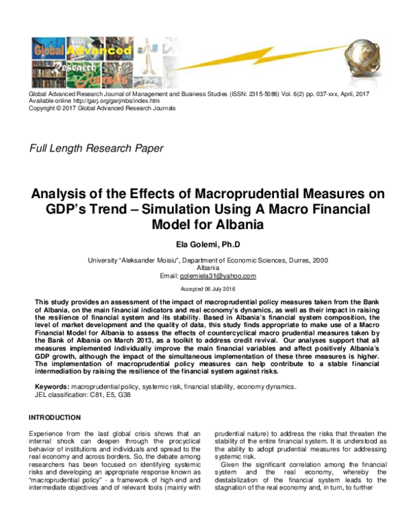 (PDF) Analysis of the Effects of Macroprudential Measures on GDP’s ...