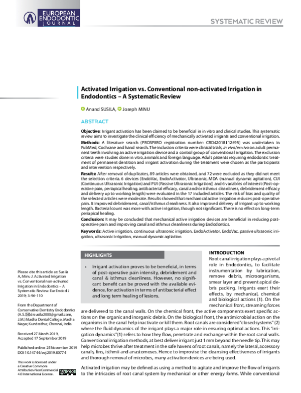 (PDF) Activated Irrigation vs. Conventional nonactivated Irrigation in