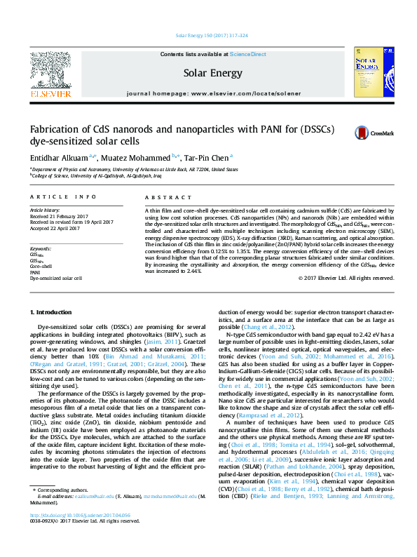 (PDF) Fabrication of CdS nanorods and nanoparticles with PANI for ...