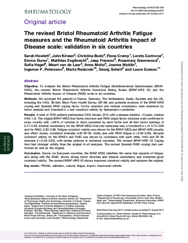 (PDF) The revised Bristol Rheumatoid Arthritis Fatigue measures and the ...