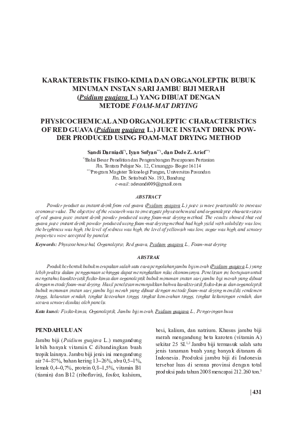 (PDF) METODE FOAMMAT DRYING PHYSICOCHEMICAL AND ORGANOLEPTIC
