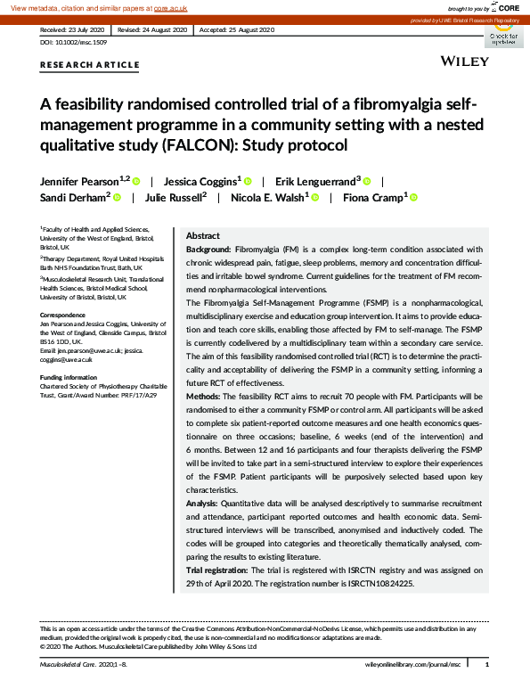 (PDF) A feasibility randomised controlled trial of a fibromyalgia self ...