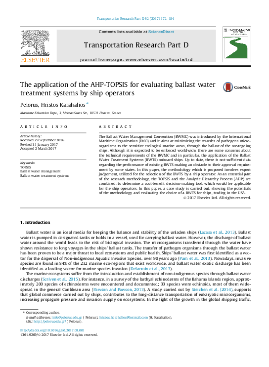 (PDF) The application of the AHP-TOPSIS for evaluating ballast water ...