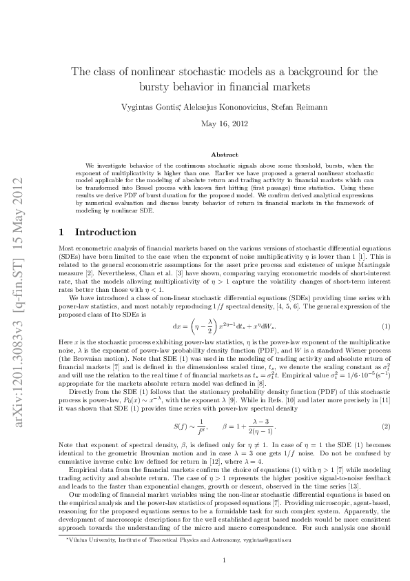 (PDF) The Class of Nonlinear Stochastic Models as a Background for the ...