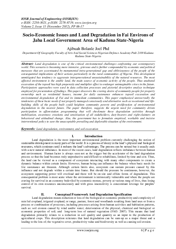 (PDF) Socio-Economic Issues and Land Degradation in Fai Environs of ...