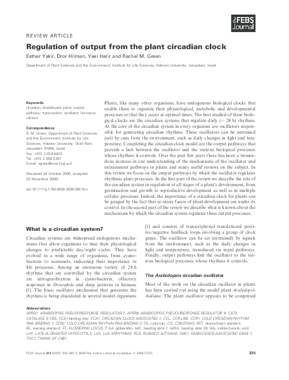 (PDF) Regulation of output from the plant circadian clock