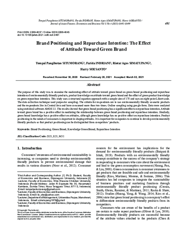 (PDF) Brand Positioning and Repurchase Intention: The Effect of ...