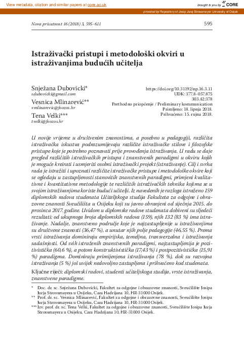 Istraživački pristupi i metodološki okviri u istraživanjima budućih učitelja