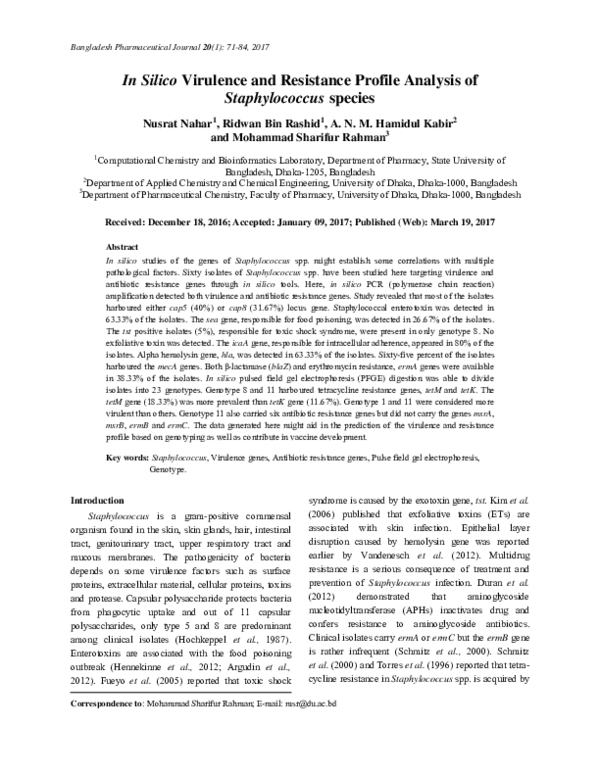(PDF) In Silico Virulence and Resistance Profile Analysis of ...