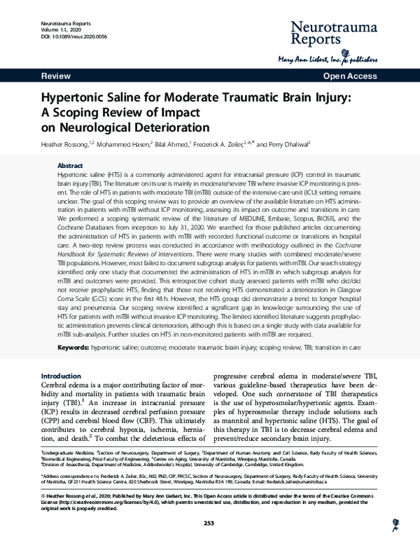 (PDF) Hypertonic Saline for Moderate Traumatic Brain Injury: A Scoping ...