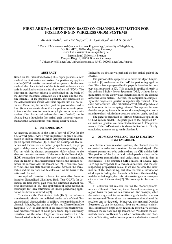 (PDF) First Arrival Detection Based On Channel Estimation For ...