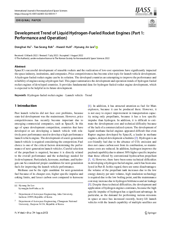 (PDF) Development Trend of Liquid Hydrogen-Fueled Rocket Engines (Part ...